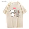 Peach and Goma Mochi Cat Shirt Womens Cartoon Print Clothing Kawaii Boba Tshirt 100% Cotton Tees Soft Girls Cute Clothes