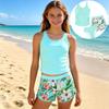 Set da bagno due pezzi Tankini per bambina, stampa floreale, pantaloncini da bagno e top senza maniche, costume da bagno leggero ad asciugatura rapida per bambini