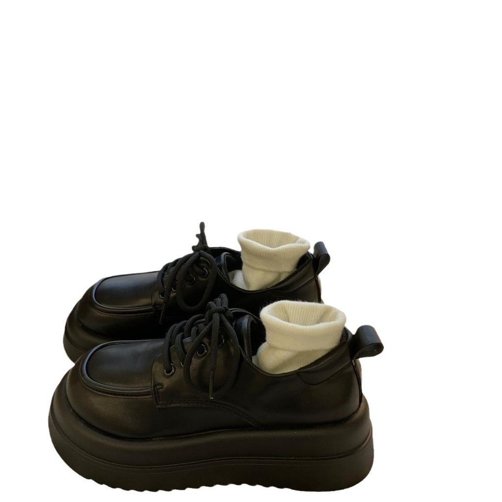 Muffin lace-up platform small leather shoes women's spring and autumn 2025 new retro British style black shoes single shoes women