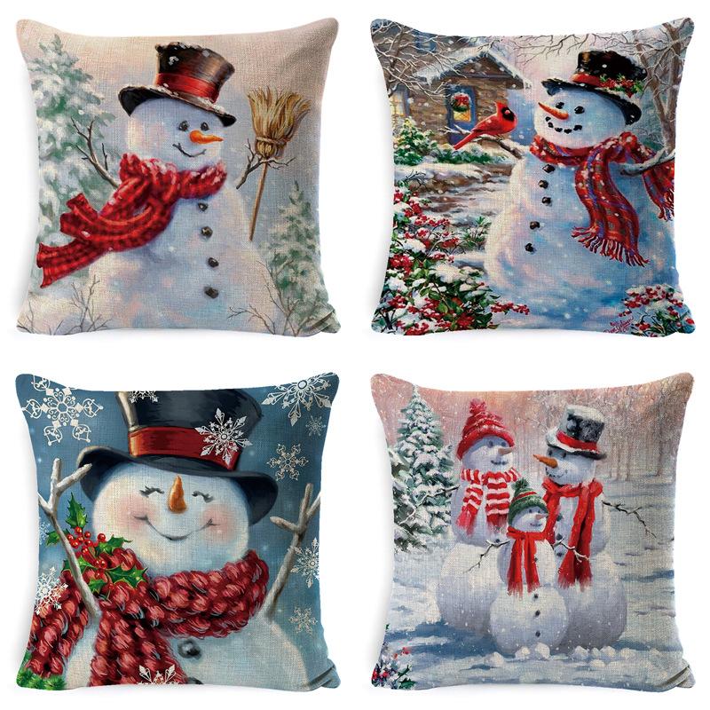 Christmas Linen Pillow Case Home Nap Lumbar Cushion Pillow Sofa Bedside Cushion Pillow Case