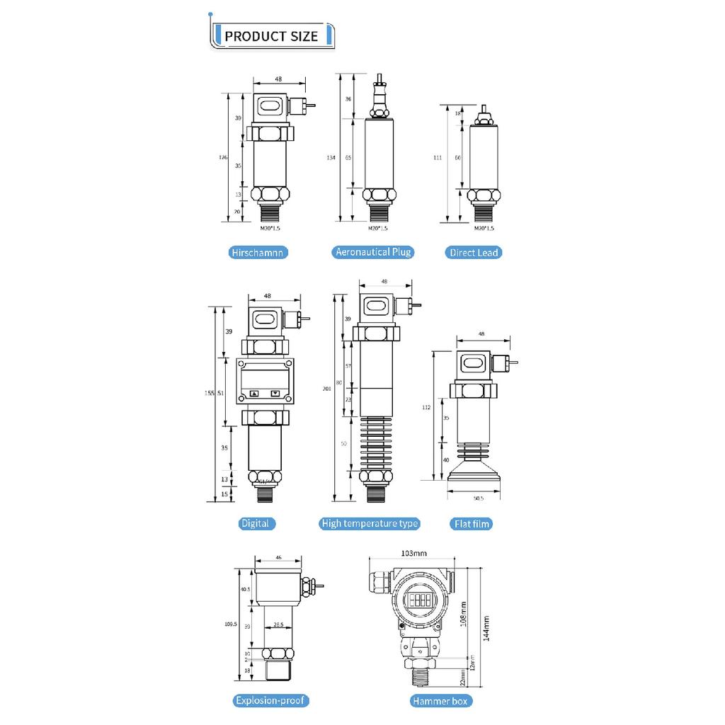 Digital Pressure Sensor 0-30bar 0-50ar 0-100bar Pressure Transmitter 4-20mA 0-10V RS485 M20*1.5 Digital Pressure Transducer