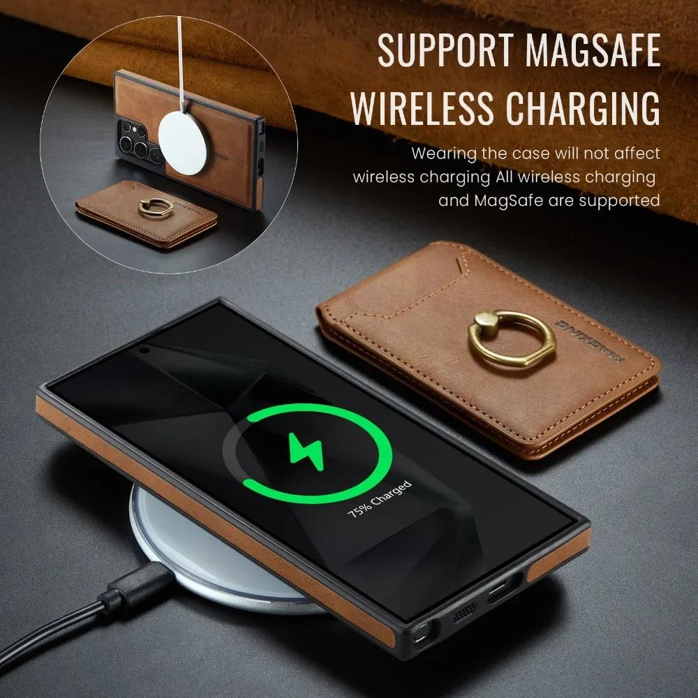 2-in-1 Detachable Magnetic Wallet with Card Holder Phone Case for Samsung Galaxy S25 Edge S24 Plus S23 S26 Ultra Leather Cover