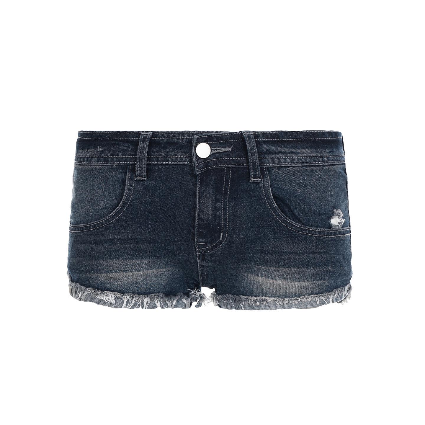 American Retro Washed Blue Low-Rise Denim Shorts - Summer Slim Fit, Raw Hem Patchwork, Sexy Hot Pants Medium синий