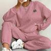 Dames Herfst en Winter Effen Kleur Jacquard Lange Mouw Casual Ronde Hals Sweatshirt en Broek Set
