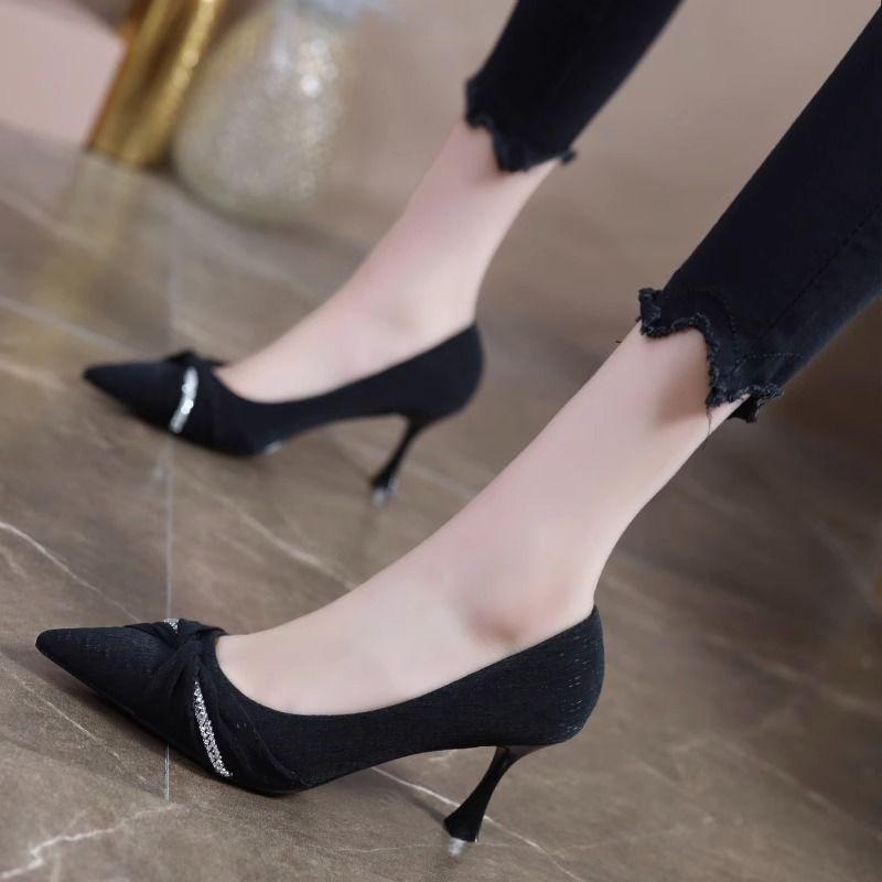 

Модные женские туфли-лодочки на тонком каблуке с бантом Женская обувь Стриптизерша Черные Социальные новинки Обувь E Нескользящие Стильные Корейский стиль Распродажа 39