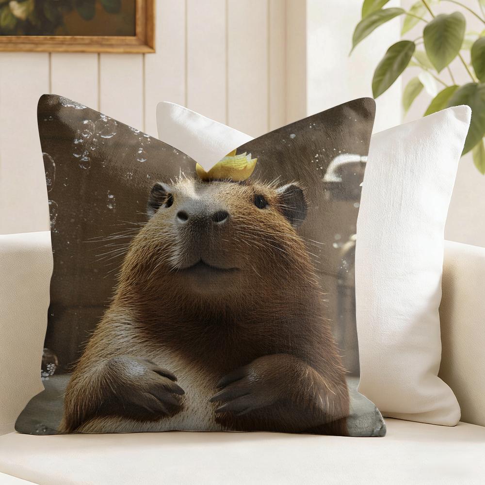 Capybara Cushion Cover Natural Linen Double Sided Print  Throw Pillow Case for Sofa Couch Home Decor