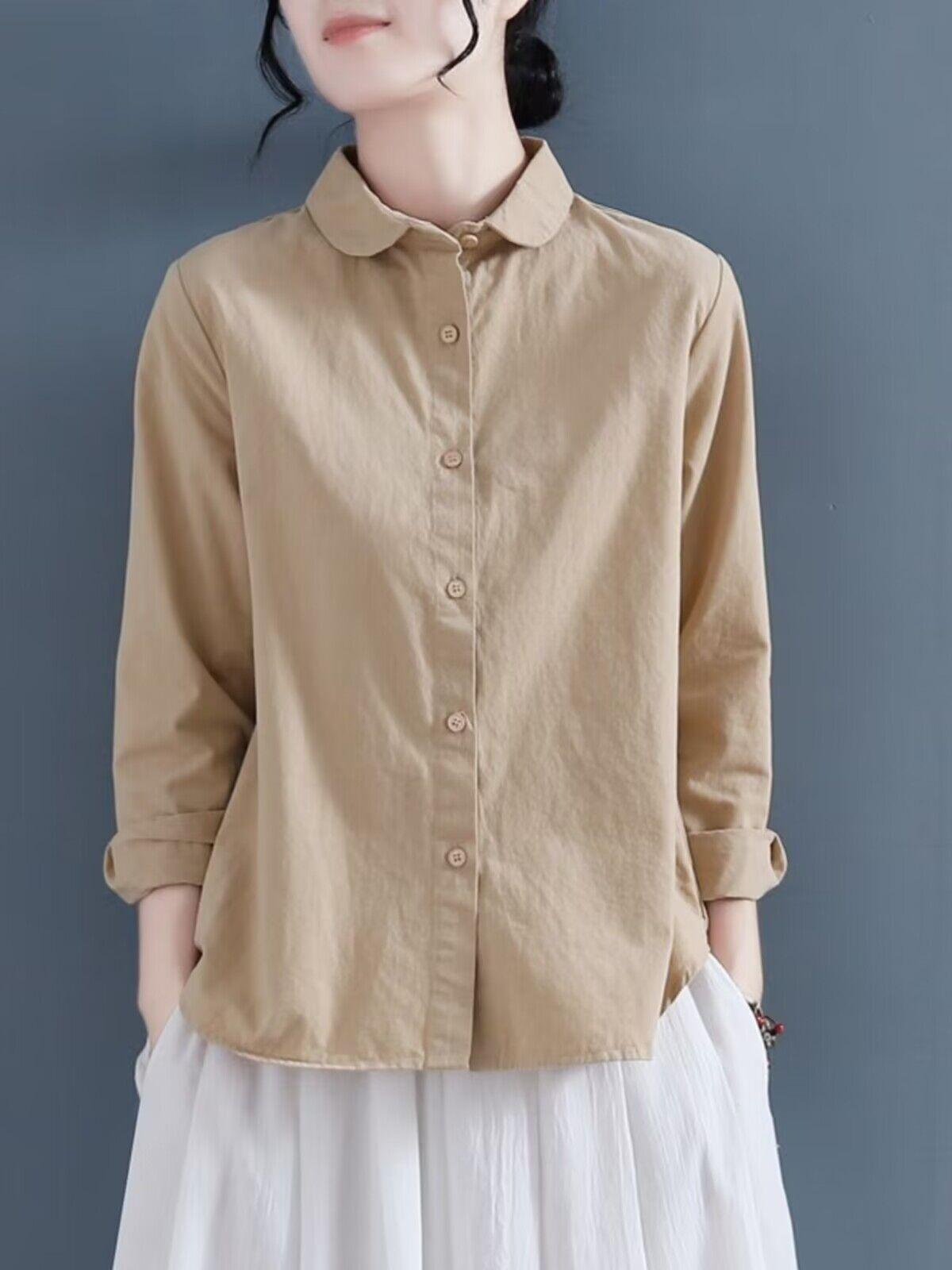 

Женская свободная рубашка из чистого хлопка в стиле ретро с длинными рукавами из хлопка, профессиональный модный топ 2XL