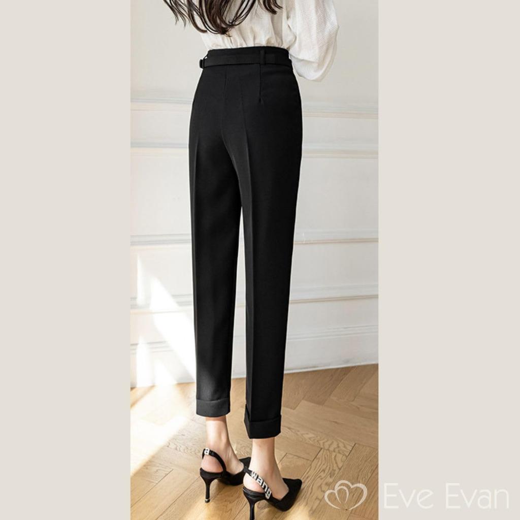 Eve Evan Tapered Ankle High Center Sizes Women's Pants, Length, Waist, Roll-Up Style, Press, Belted, S-XL, Black, EE42-BK-S