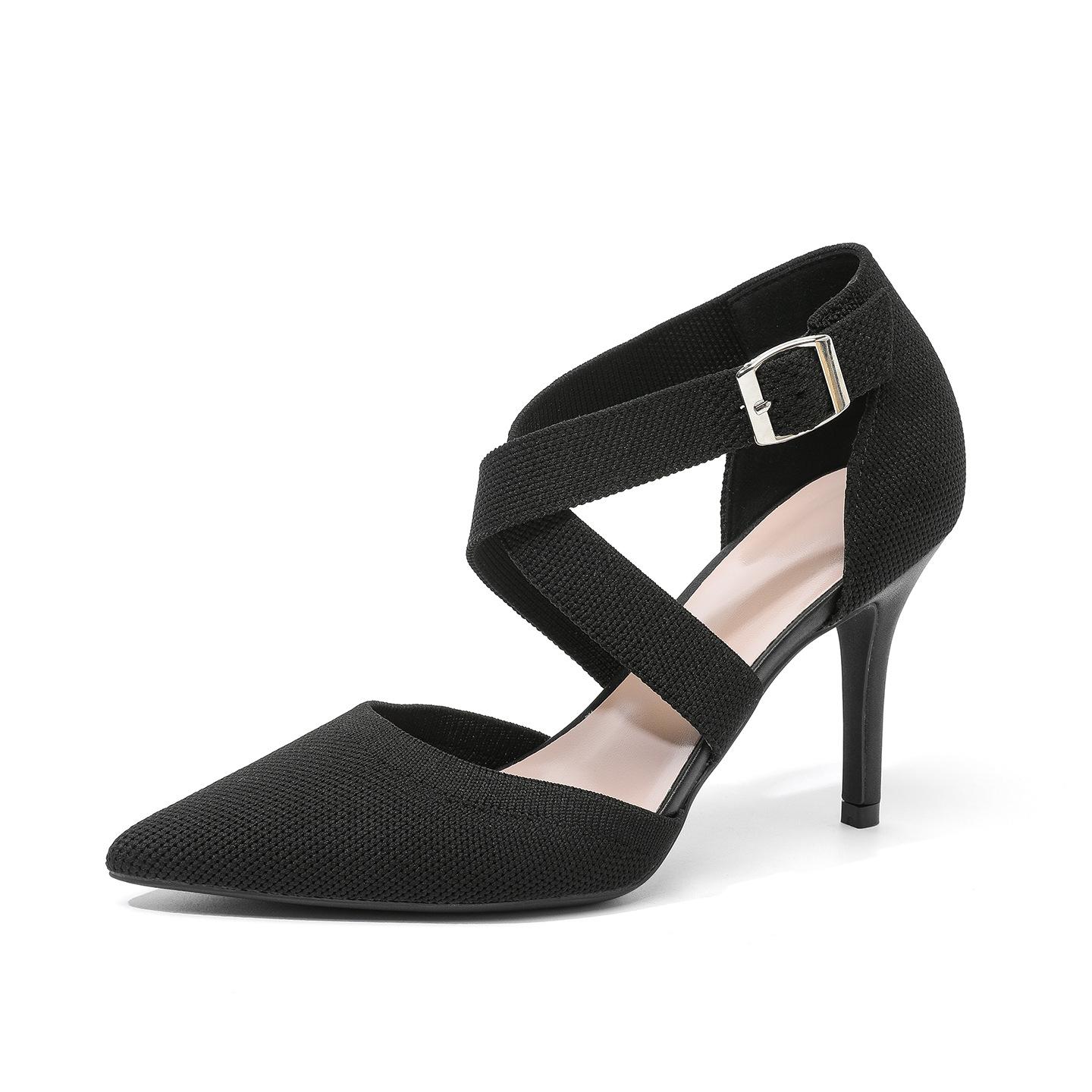 

Women s Knit Elastic Cross Strap Slingback Stiletto Sandals Sexy Ankle Strap Shoes for Women Closed Pointed Toe High Heels Dress Pumps for Work Office 35 чёрный