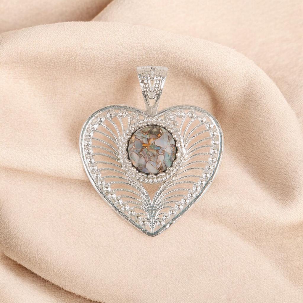 Ethiopian Copper Turquoise Gemstone 925 Sterling Silver Jewelry Boho Pendant1.4" CP-15-38