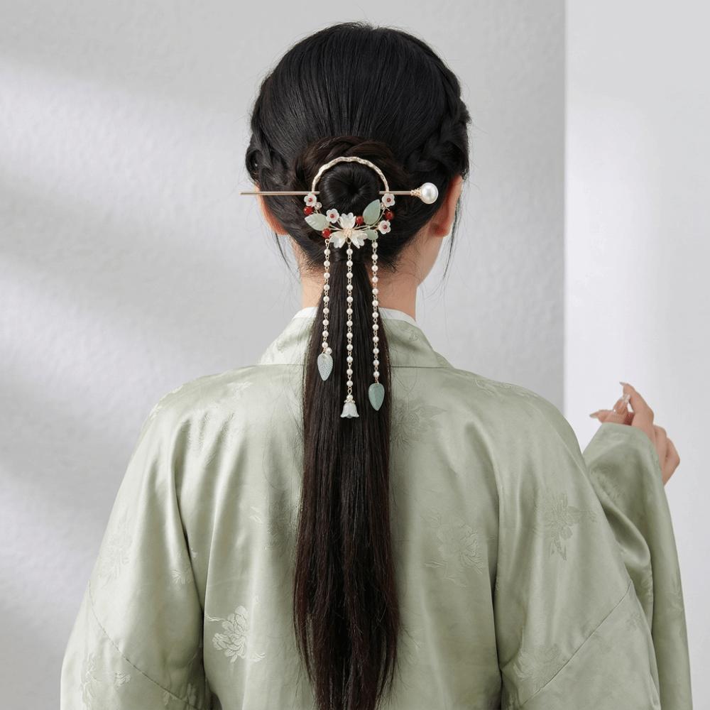 Long Tassels Floral Hair Accessory Elegant Pearls Hair Sticks Hanfu Hairpin  Cheongsam Matching