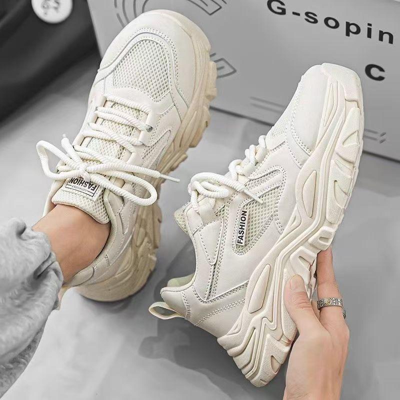 Men's shoes 2025 new niche thick-soled heightened breathable mesh trendy casual sports shoes little white shoes dad shoes men