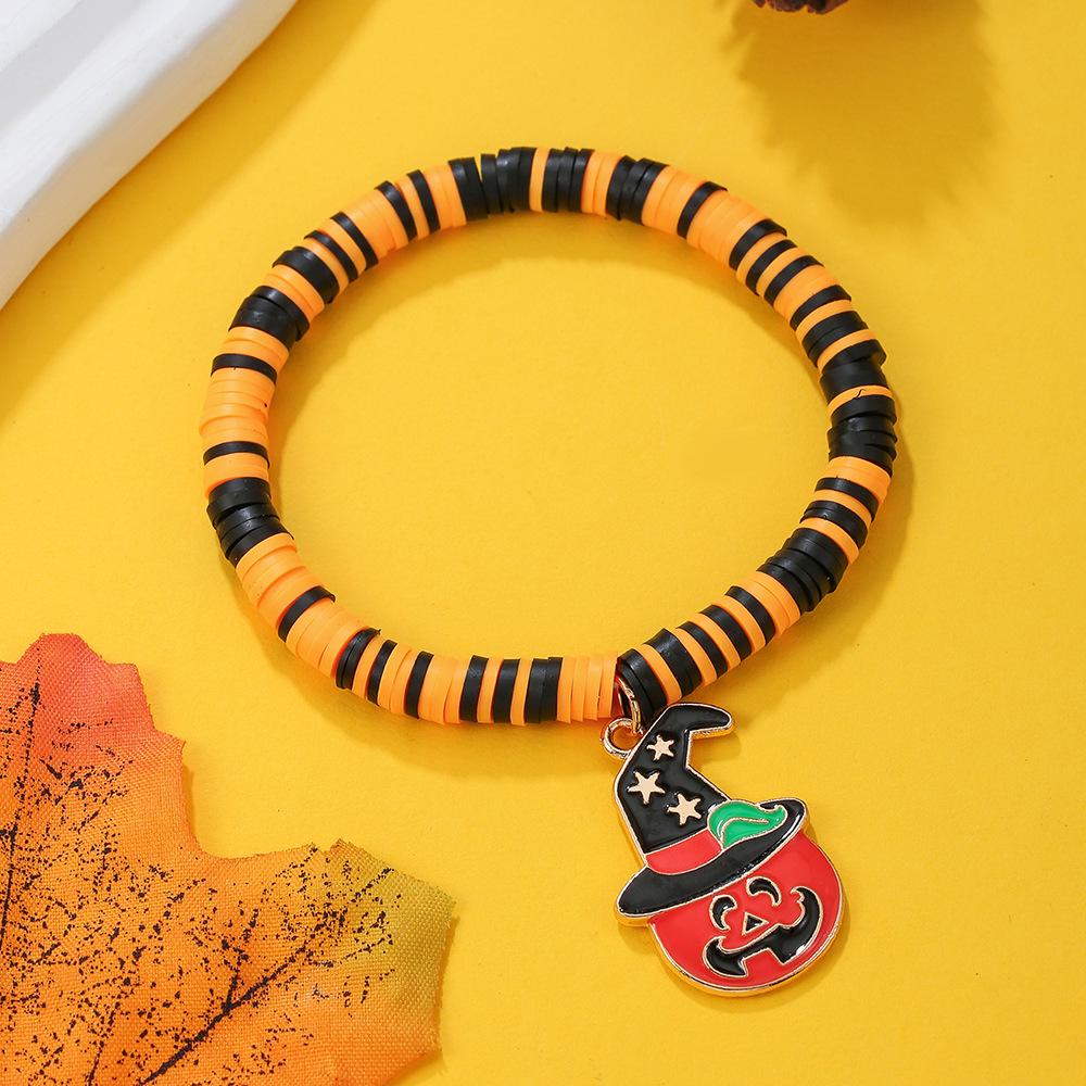 European and American Halloween Skull Pumpkin Pendant Soft Pottery Bracelet Popular Funny Alloy Pendant Bracelet