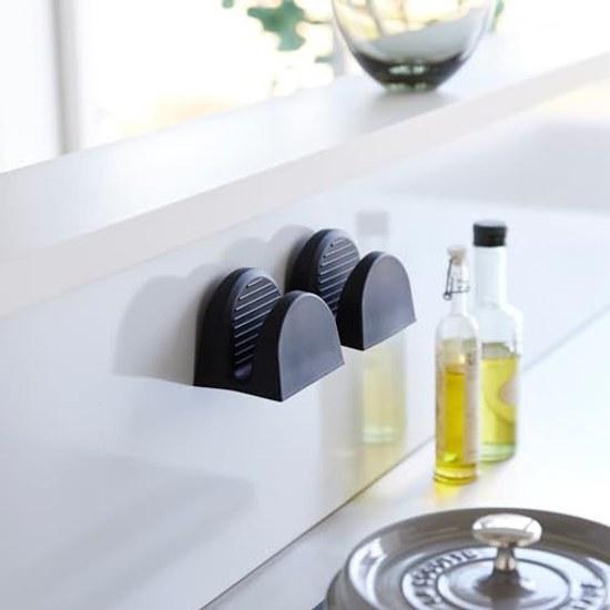 Yamazaki Magnet Silicone Pot Holders Set 2 Black Tower 1958 W9.2D7H7.2cm Mitts Dishwasher Safe Floating Storage