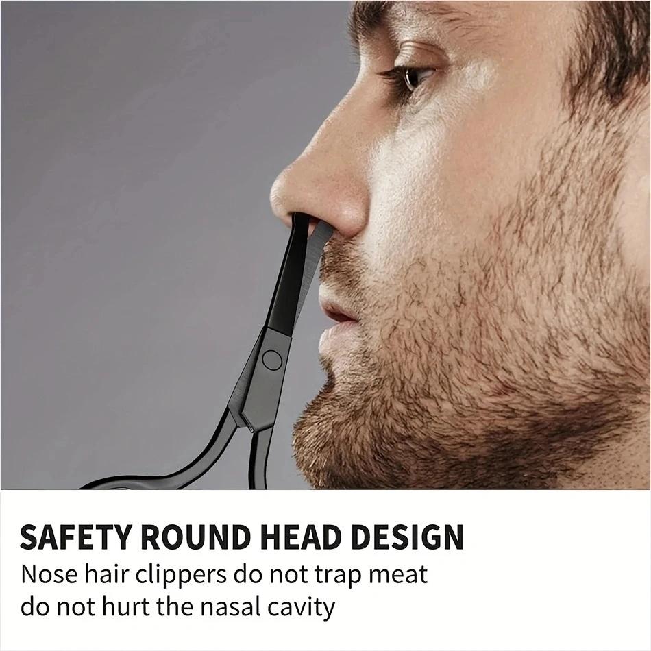 Unisex-Nasenhaarschere aus Edelstahl mit rundem Kopf und schwarzem Rundkopf (Verletze die Nase nicht)