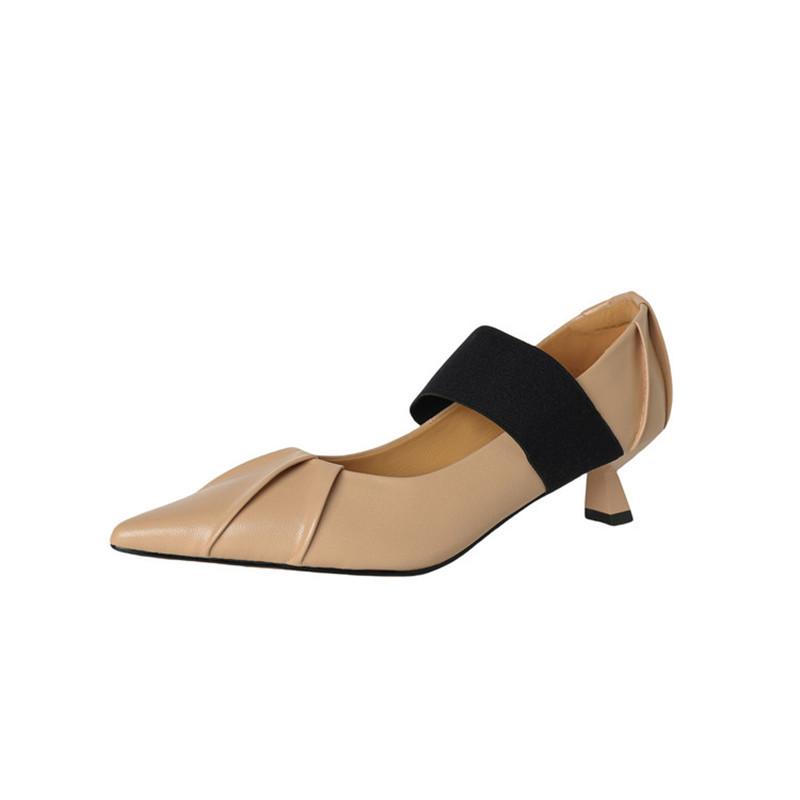 Fashion New Spring/Summer Sheepskin Women Pumps Shoes for Women Fashion Mixed Color Pointed Toe Mary Jane Shoes Mid Heel Women Shoes