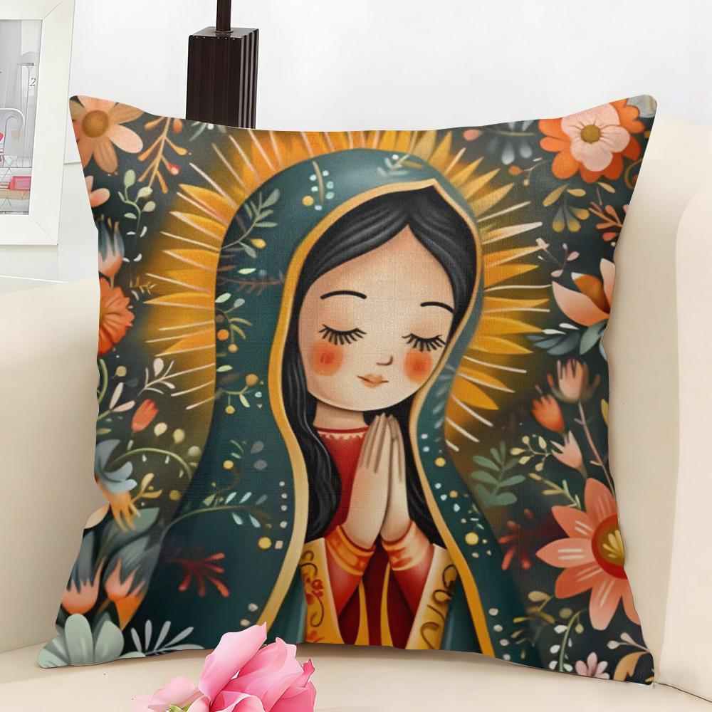 Our Lady of Guadalupe Cushion Cover Natural Linen Organic Fabric DoubleSided Printing Couch Pillow Covers Home Decor