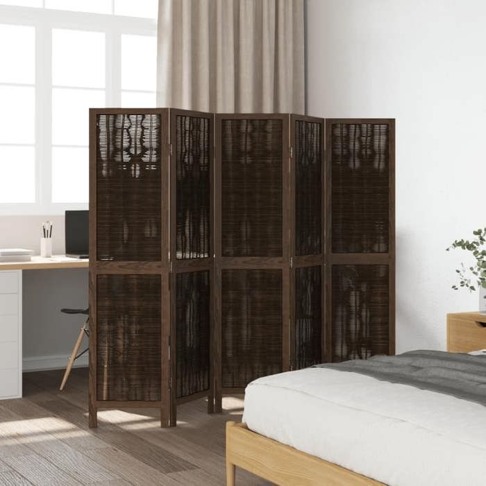 VidaXL Cloison de Séparation 5 Panneaux, Séparateur de Pièce, Écran d'Intimité, Paravent Chambre Salon, Marron Foncé 358661