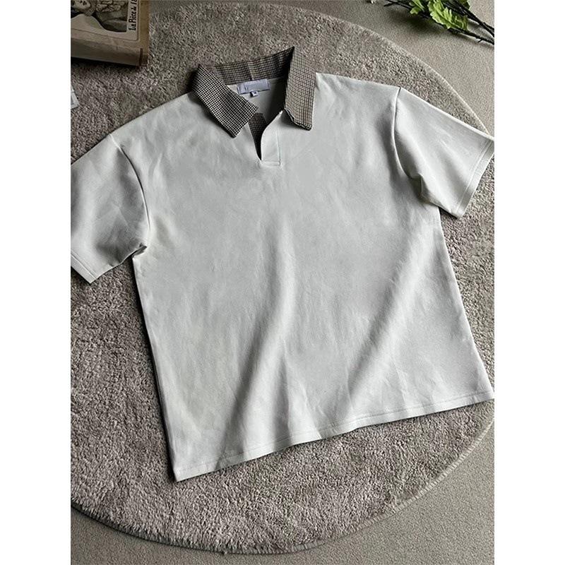 Houndstooth Short-sleeve Men's Summer Lapel Poolo Shirt, Straight-shoulder Henley Shirt T-shirt Versatile Casual Men Plaid Collar Short Sleeve Polo