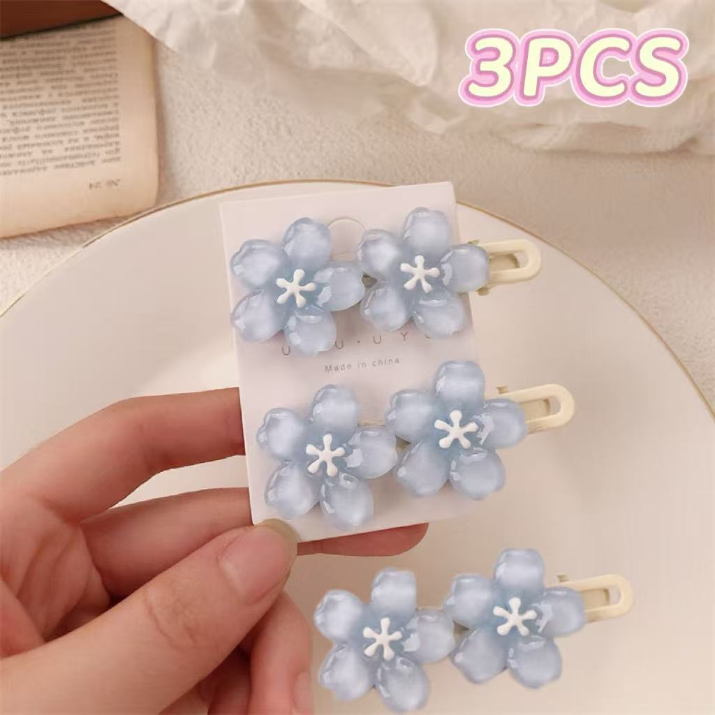 

3pcs Acrylic Cherry Blossom Hair Clips, Cute Duckbill Barrettes for Women’s Daily & Makeup Use 3pcs синій
