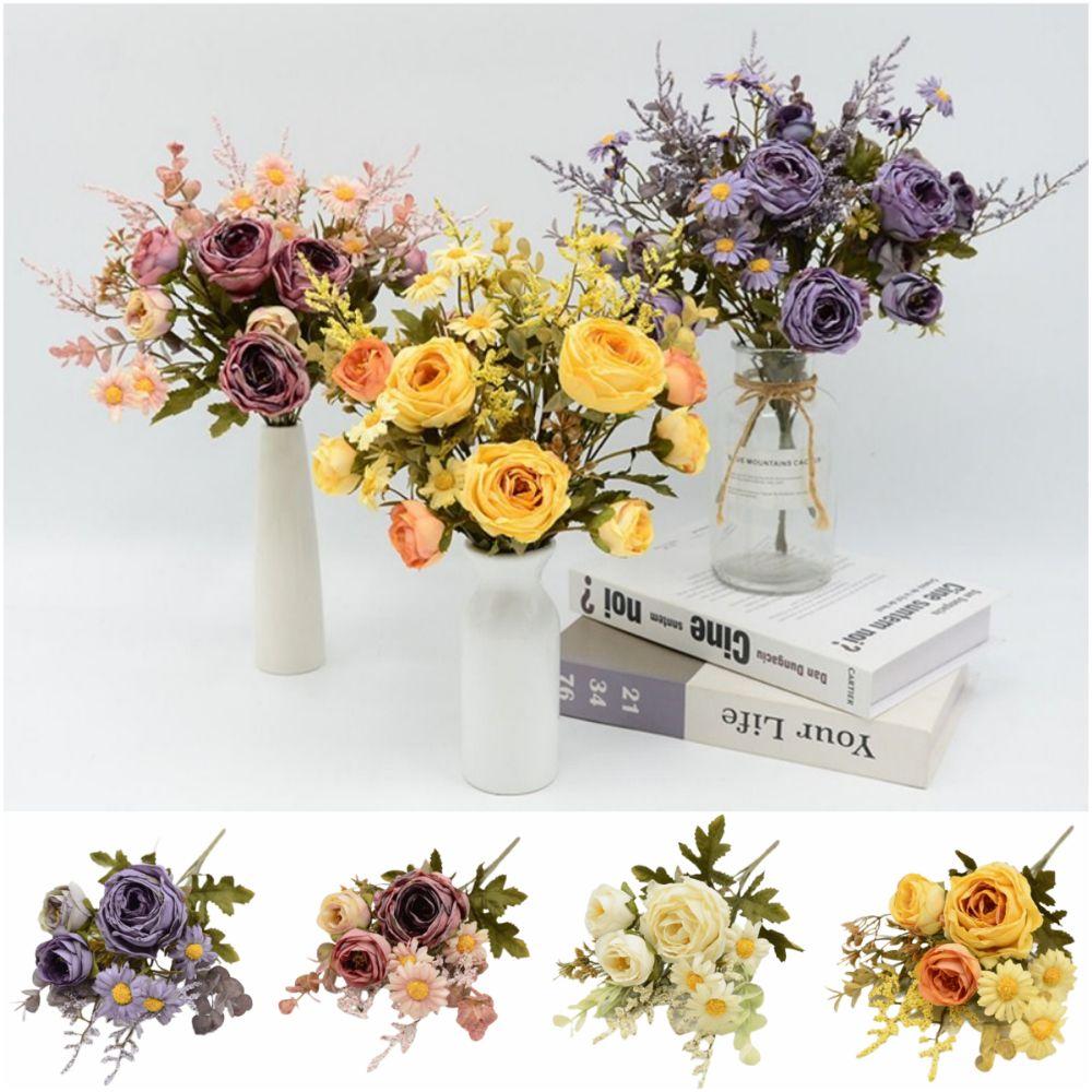 Multicolor Simulation Rose Flower Silk Petals Faux Floral Bouquet Fake Flower Bride Bouquet