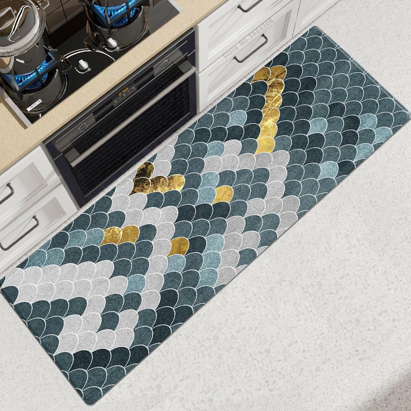 

Кухонный ковер с масштабным геометрическим принтом, коврик для ванной комнаты, нескользящий моющийся впитывающий губчатый коврик для спальни, гостиной 50x160cm 1pcs