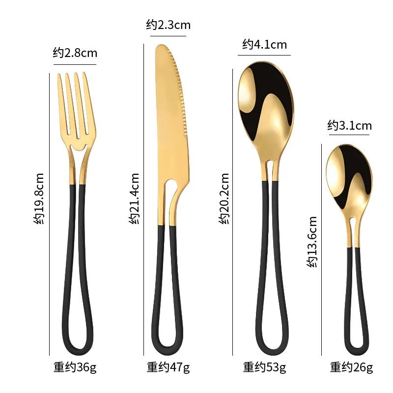 4-teiliges Edelstahl-Besteckset mit hohlen Griffen Westlicher Löffel Dessertgabel Steakmesser Besteckset Geschirr Küchenutensil