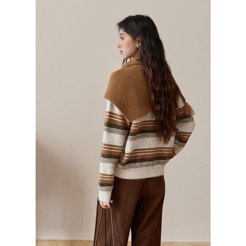 Women's Retro Striped Wool Blend Knit Shawl Two-Piece Sweater Set