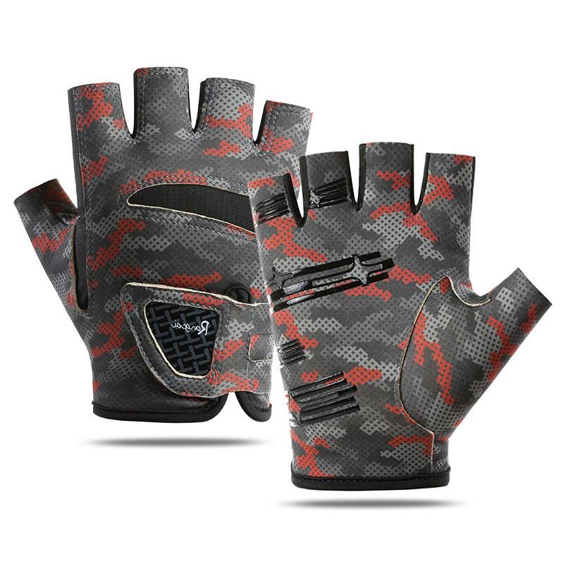 Mens Fishing Gloves 3-Finger Open Design Sun Protection Anti-Slip Breathable Ice Silk Bass Lure Casting