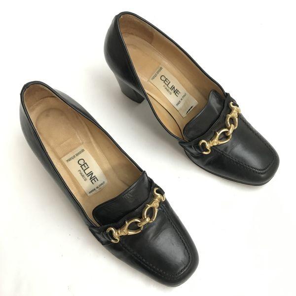 CELINE Leather High Heel Pumps 34 22 Black Italy