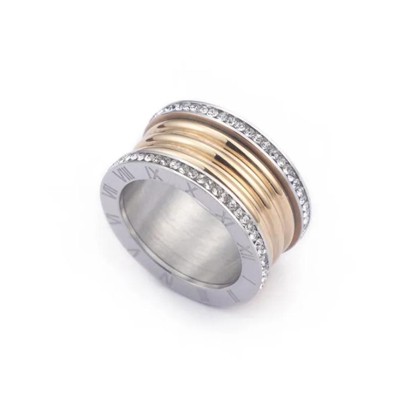 Anelli da donna in stile punk retrò da 12 mm con zirconi cubici, ideali per uomo e donna, stile hip hop, in acciaio inossidabile, con numeri romani, disponibili in 3 colori.