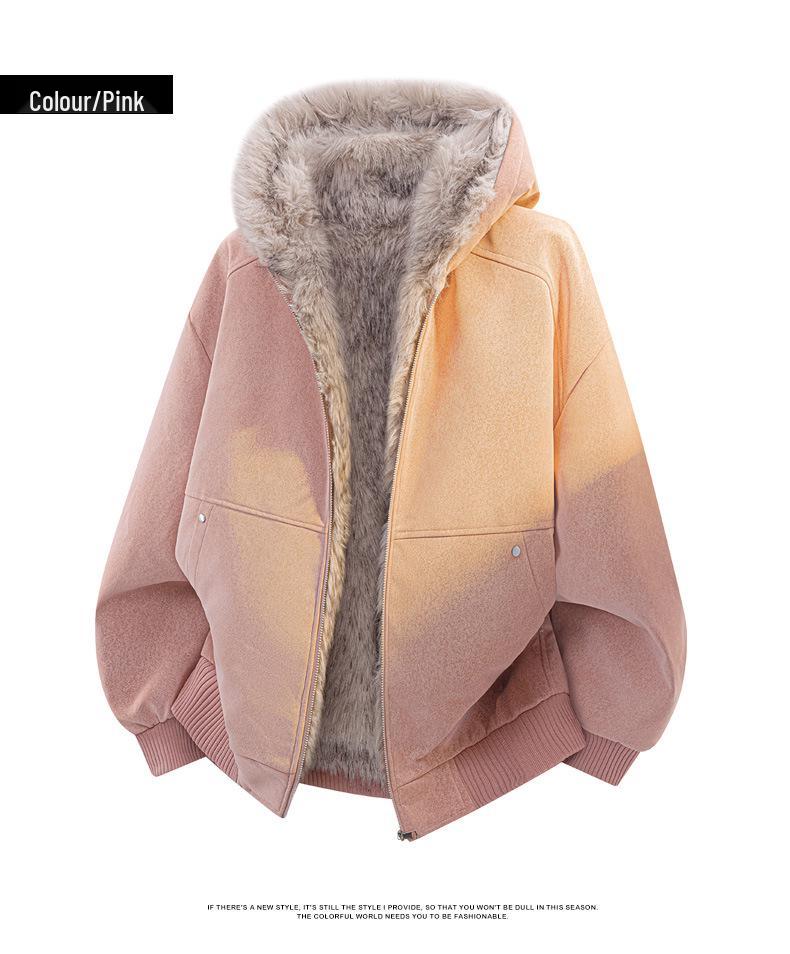 Unisex American Style Mountain Eagle Fur Collar Hooded Winter Coat - Thick Velvet Lined for Warmth and Cold Protection