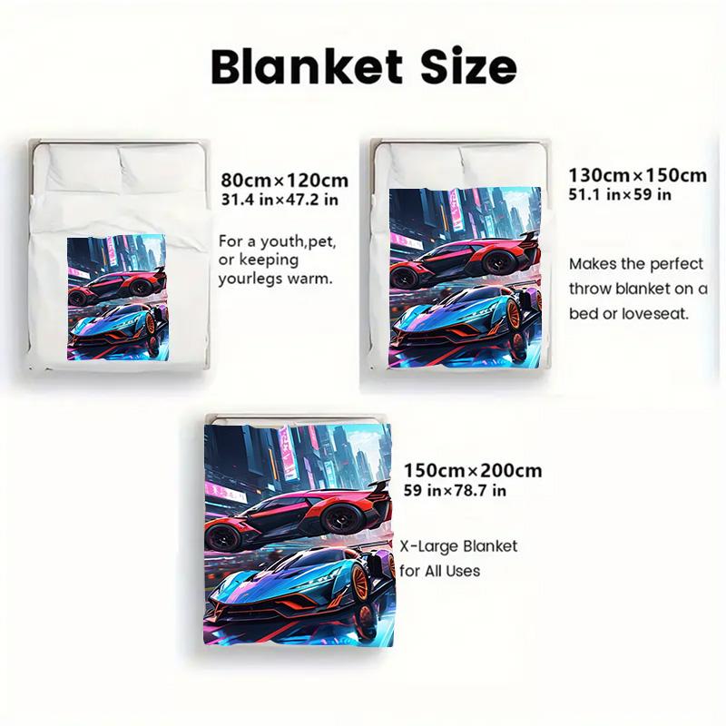 City Sports Car 2D Flat Pattern Flannel Blanket High quality All Seasons Warmth and Comfort Perfect for Christmas Gifts.MMT0918135
