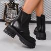 Platform Women Ankle Boots Leather Retro Chunky Mid Heels Shoes  Trend Winter Lace Up Designer Pumps Goth Botas De Mujer