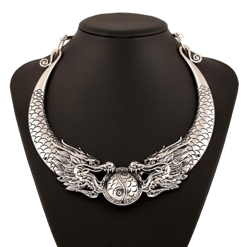 Ethnic Style Retro Necklace With Double Dragon Bead Design For Fashion Enthusiasts