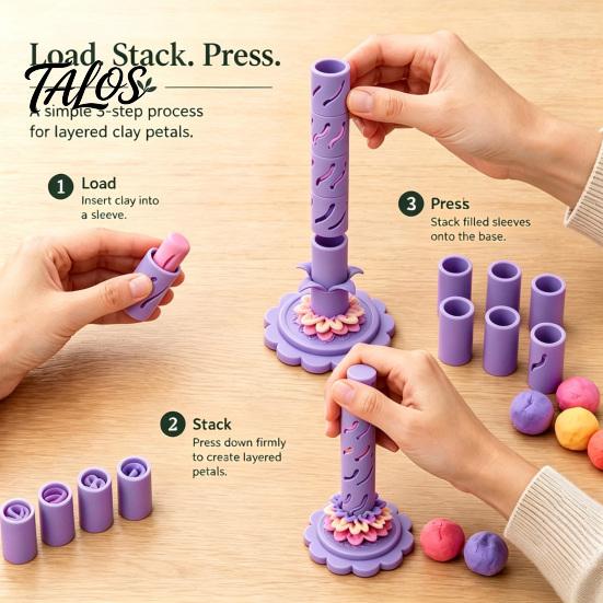 Handmade Floral Jewelry Supplies Modular Clay Flower Maker, Polymer Shaper with 9 Shaping Layered Cutter Sleeves, Reusable Press for Projects,