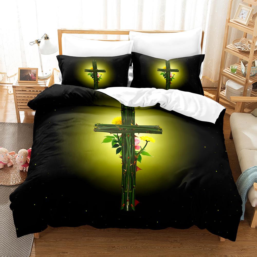 Conjunto de cama tamanho Queen com estampa de Jesus, série budista. Inclui: [Lista de roupas de cama]. (Capa de edredom + fronhas)Meninos e meninas adolescentes