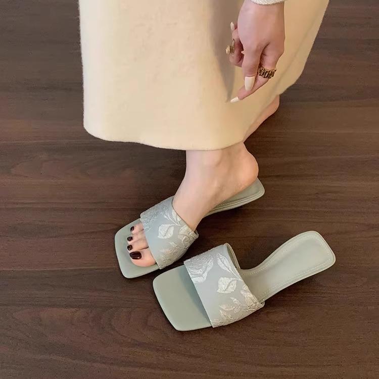 Fashion Shoes Slippers Heels Slides Square Toe Rubber Flip Flops High Hawaiian Retro Scandals Shoes Slippers Heels Square Toe Rubber Fli