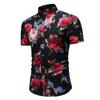 Sommerskjorter Menn Mote Blomstertrykk Kort Ermet Hawaiisk Skjorte Mannlig Casual Blomster Slim Fit Strandskjorter