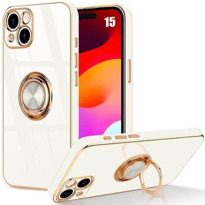 Protective Case - Silicone - for iPhone 15 - White - Anti-Scratch - 360° Stand Ring
