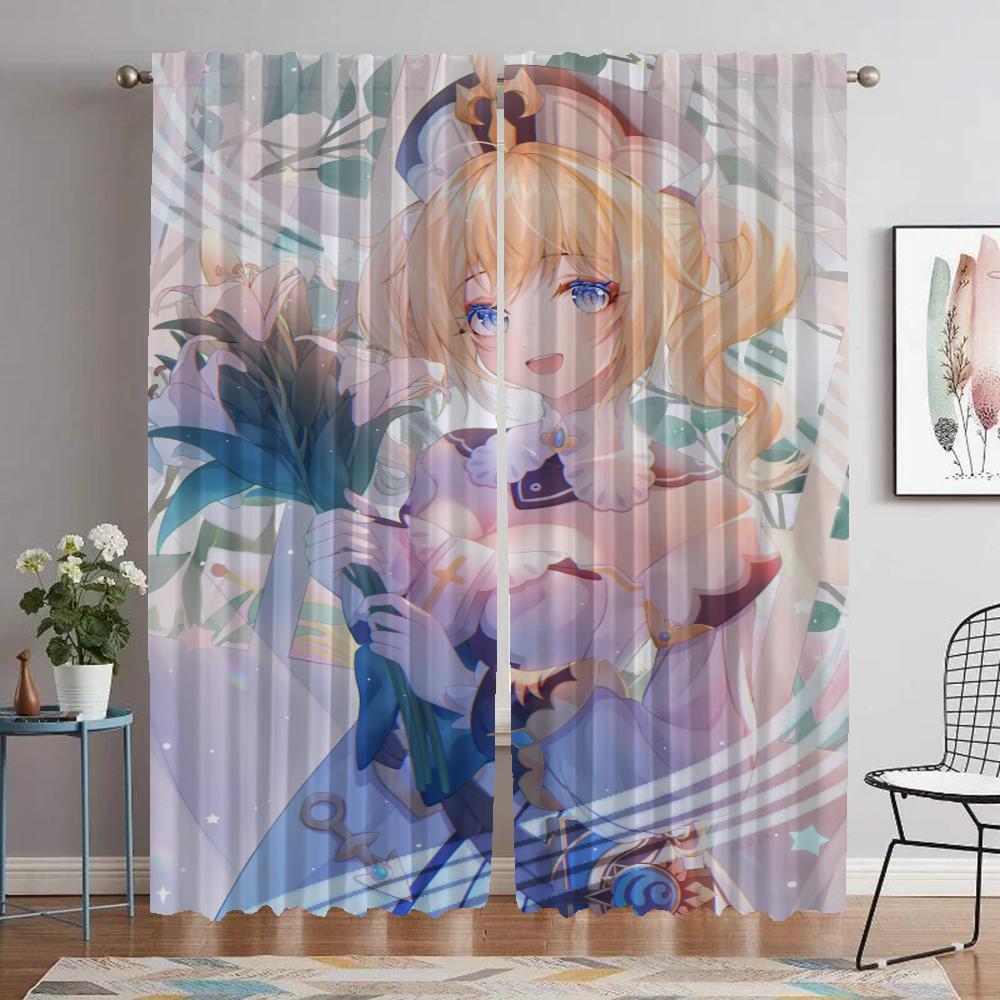 Genshin Impact Window Curtain for Room 2 Panel Home Interior Curtains Halloween Decoration Tulle for Bedroom Shades Partition