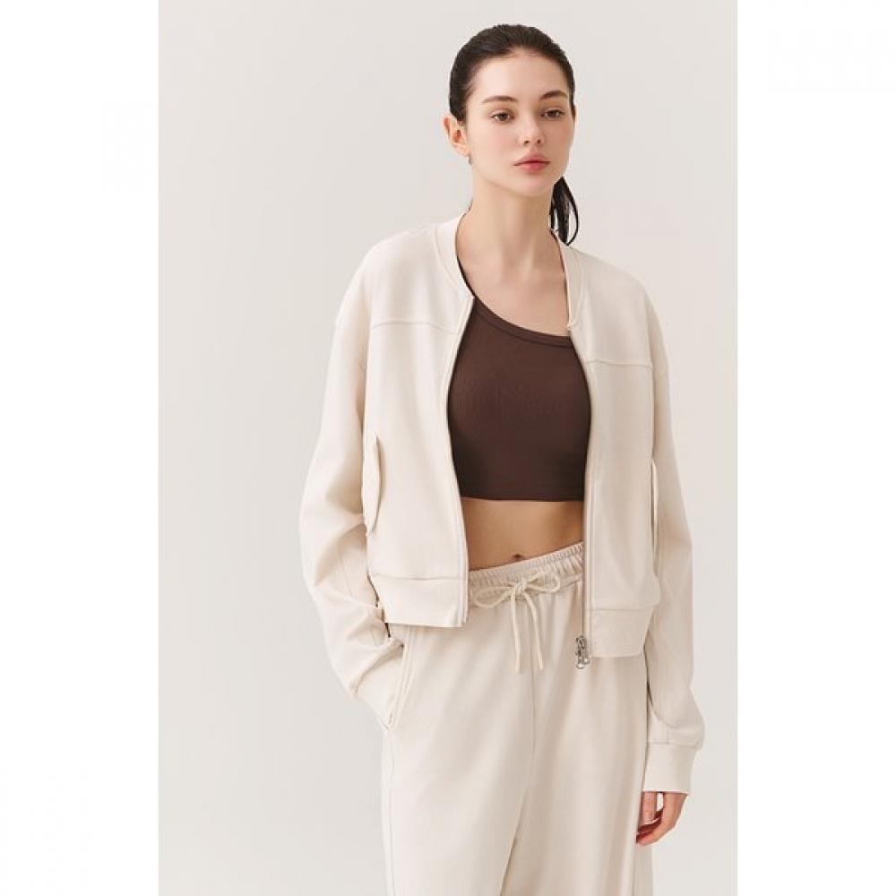 Huit Washed Henley Neck Cropped Zip Up Jumper Htwjp5k08t