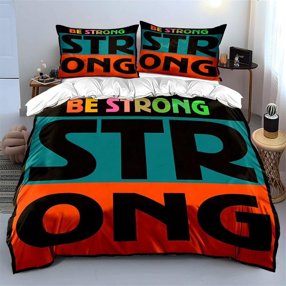 Be Strong Motivational Set Bedding Duvet Cover Set Duvet Cover Pillowcases  (1*Duvet Cover 2*Pillowcases, without duvet insert)