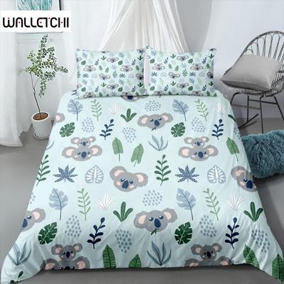 3D Koala Duvet Cover Set Microfiber Cartoon Leaves Baby Bear Australian Wildlife Themed Bedding Set Queen Size Comforter Cover