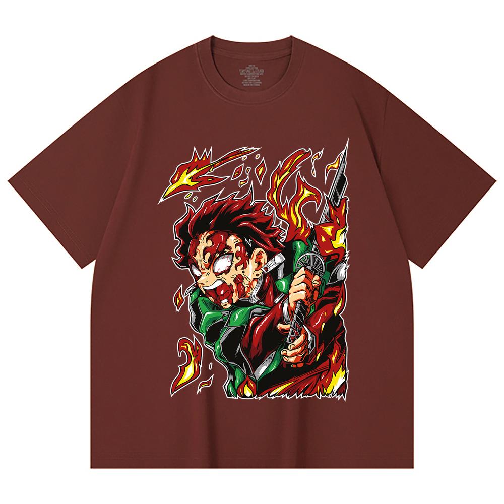 230 Gsm 100% Cotton Demon Slayer V101 Tanjiro Print Unisex Heavy Cotton T Shirt