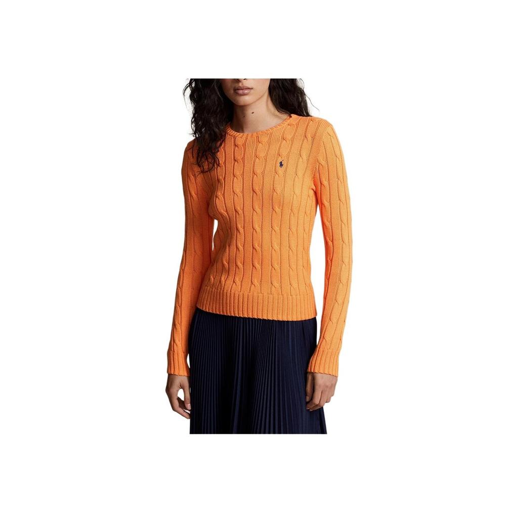 Polo Ralph Lauren Ss23 Solid Logo Embroidered Knit Crew Neck Long Sleeve Sweater Women sweater Orange 2118916403-008