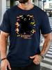 Unisex Cartoon Black Cat Power Art Print Graphic Cotton Short Sleeve Tee Crew Neck Soft Male Summer Casual Breathable Street Top