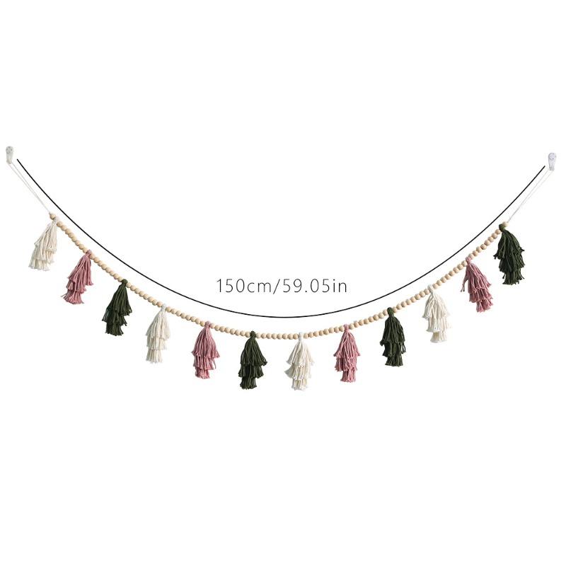 

1pc Wooden Beads Tassel Pendants Simple Modern Handicraft Decorative Wall Hanging Color Tassel Tapestries Gift Modern Simple 150cm