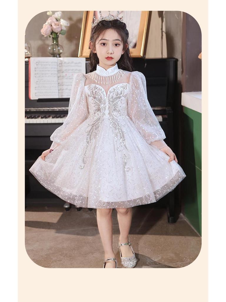 Girls' Elegant Spring Princess Evening Dress with Puff Tulle Skirt - High-End Children's Fashion.