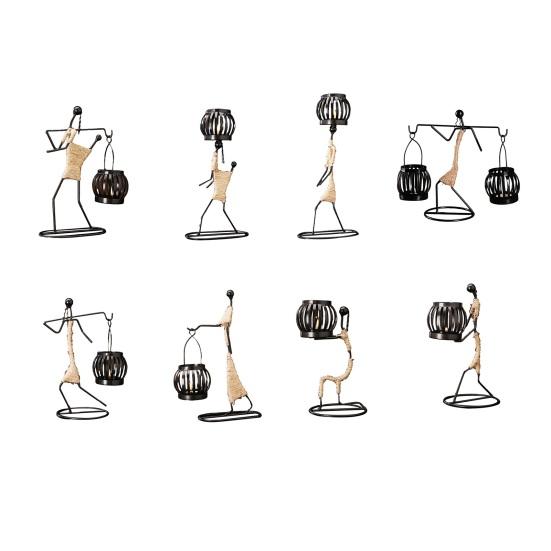 Human Figure Iron Candle Holder Handmade Metal Jute Rope Candlestick Nordic Boho Home Decor for Dining Table Bar Countertop Wedding Restaurant